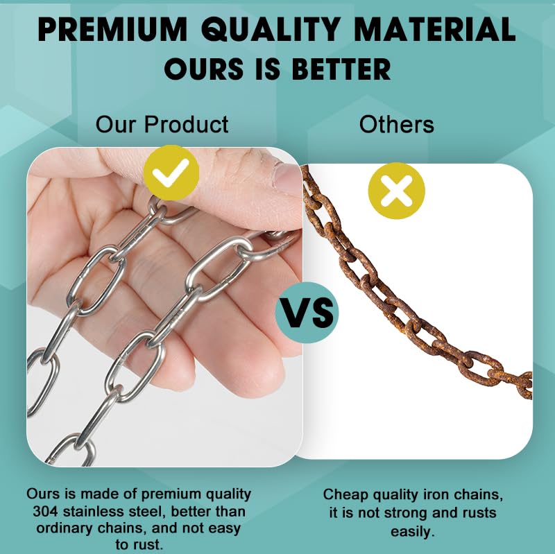 garini 2 Pcs 10 Feet SUS304 Stainless Steel Chain, Hanging Chain Link Light Duty Chain, Heavy Duty Hanging Chain for Home Outdoor Camping - Image 4